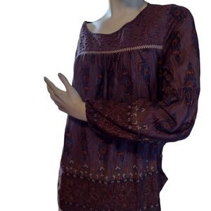 Vintage America Blues Women's Blouse Paisley Lace Long Sleeve Small (Mis058)